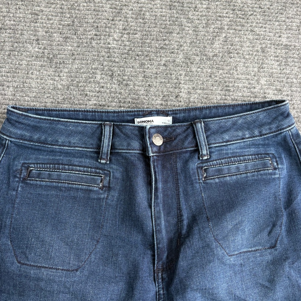 Sonoma Goods For Life Womens Dark Wash Wide Leg Denim Jeans Size 12 Blue - Picture 2 of 8